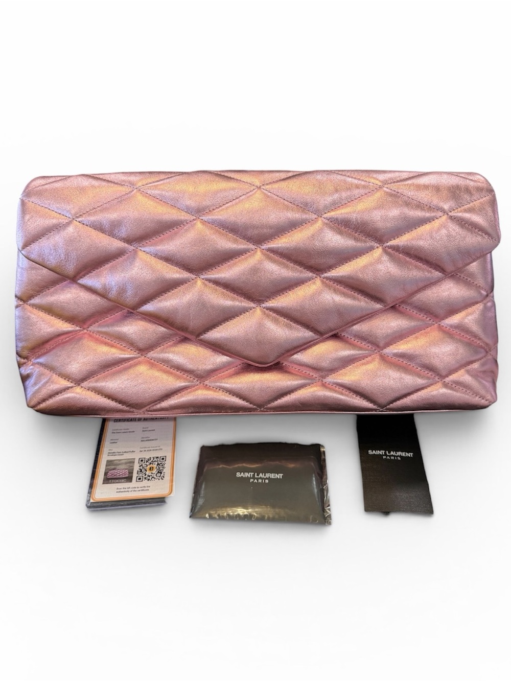 Saint Laurent Metallic Rose Quilted Envelope Clutch